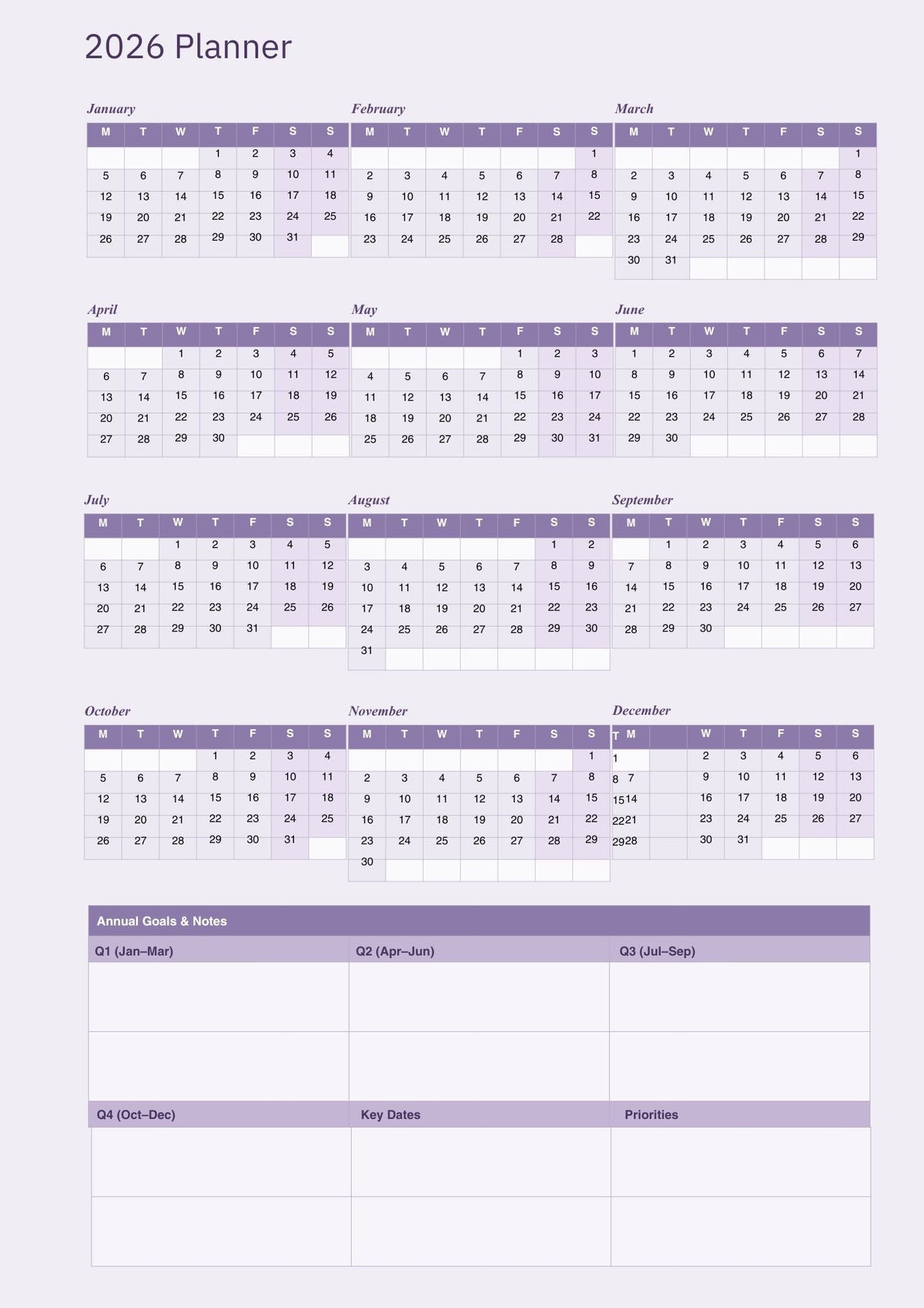 2026 annual planner